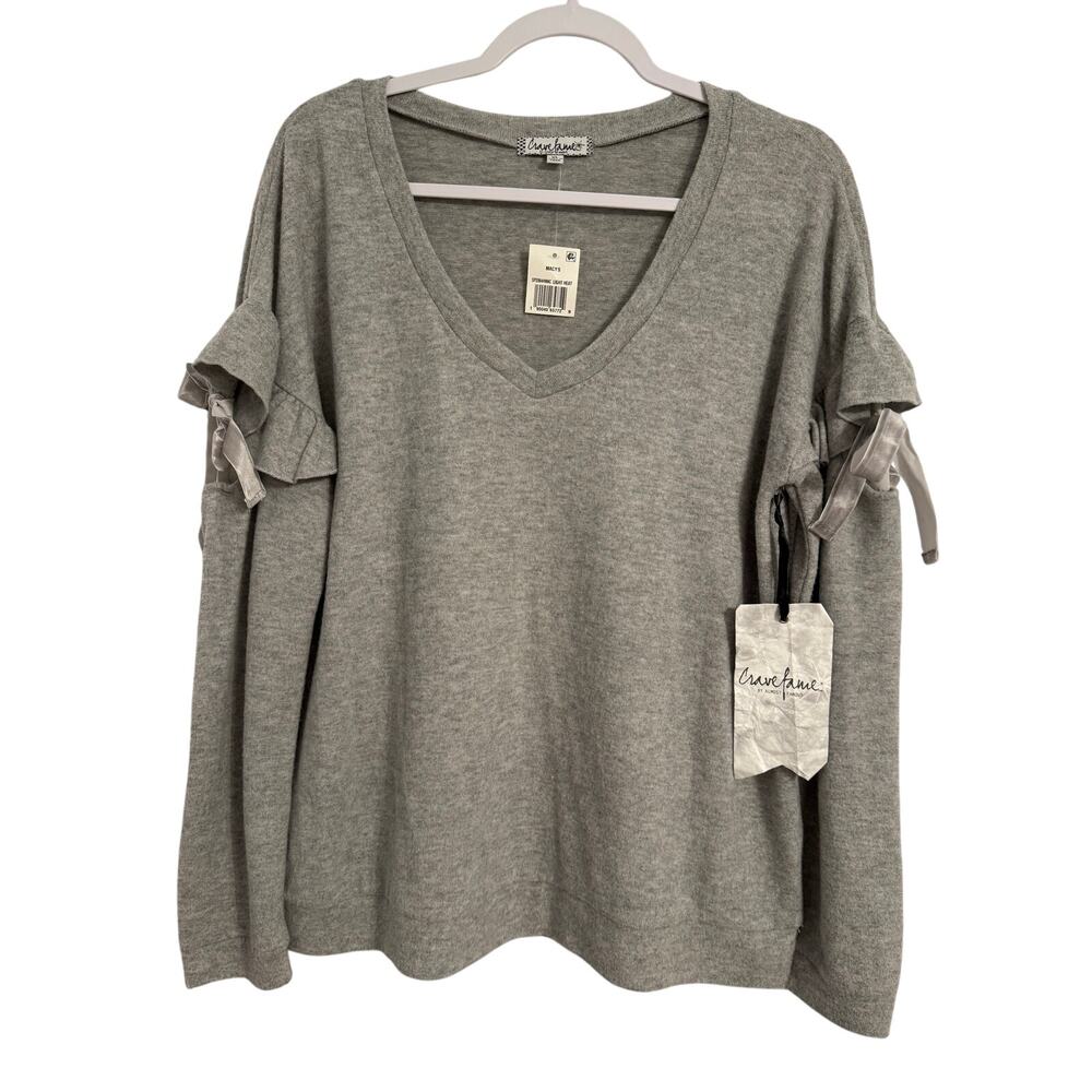 Crave Fame by Almost Famous NWT Women's XL Ruffle Bow Cold Shoulder Soft Sweater